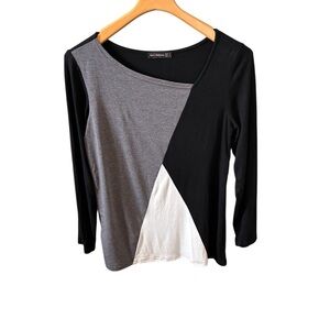 Sarin Mathews Black Gray White Colorblock Geometric Long Sleeve Top Small EUC